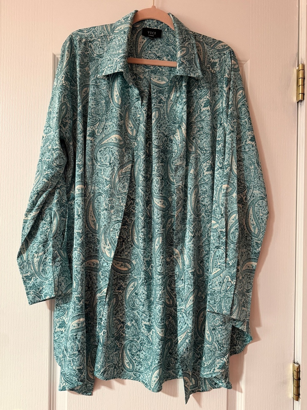 VICI Teal Paisley Button-Down Shirt/Tunic